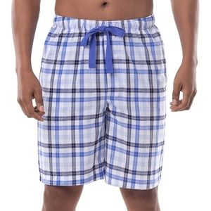 NWT IZOD Men's Plaid Print Relaxed Fit Poplin Drawstring Sleep Shorts Blue Large